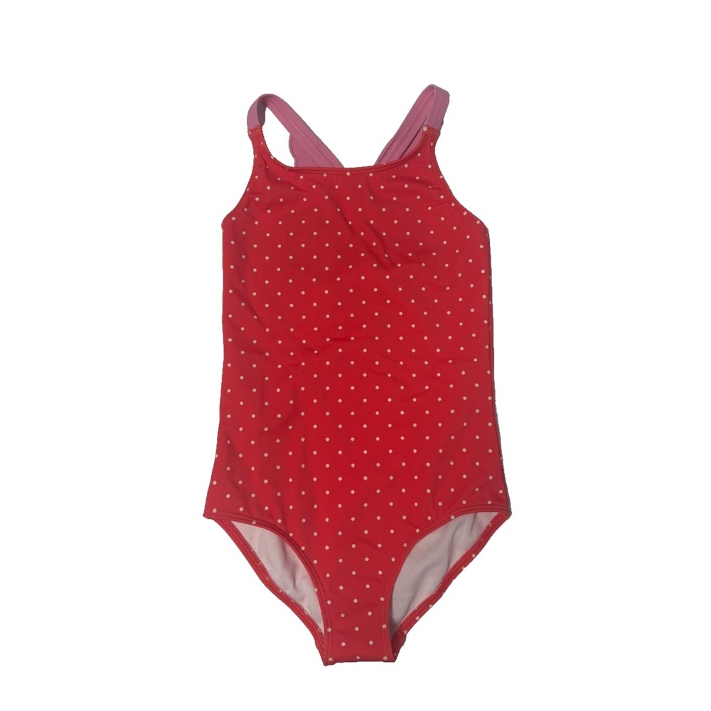 NWT Mini Boden Girls 6-7Y Swimsuit Red Polka Dot Butterfly Applique One Piece